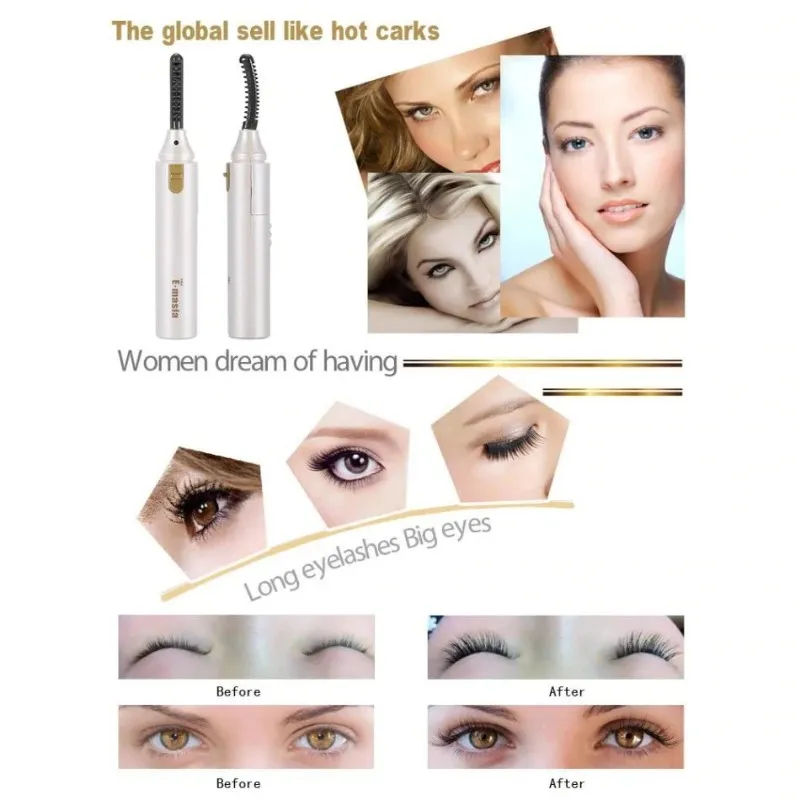 Electric Eyelash Curler Portable Pen Heated Long Lasting Eye Lash Curler Användbart makeupverktyg för kvinnor Nytt grossist