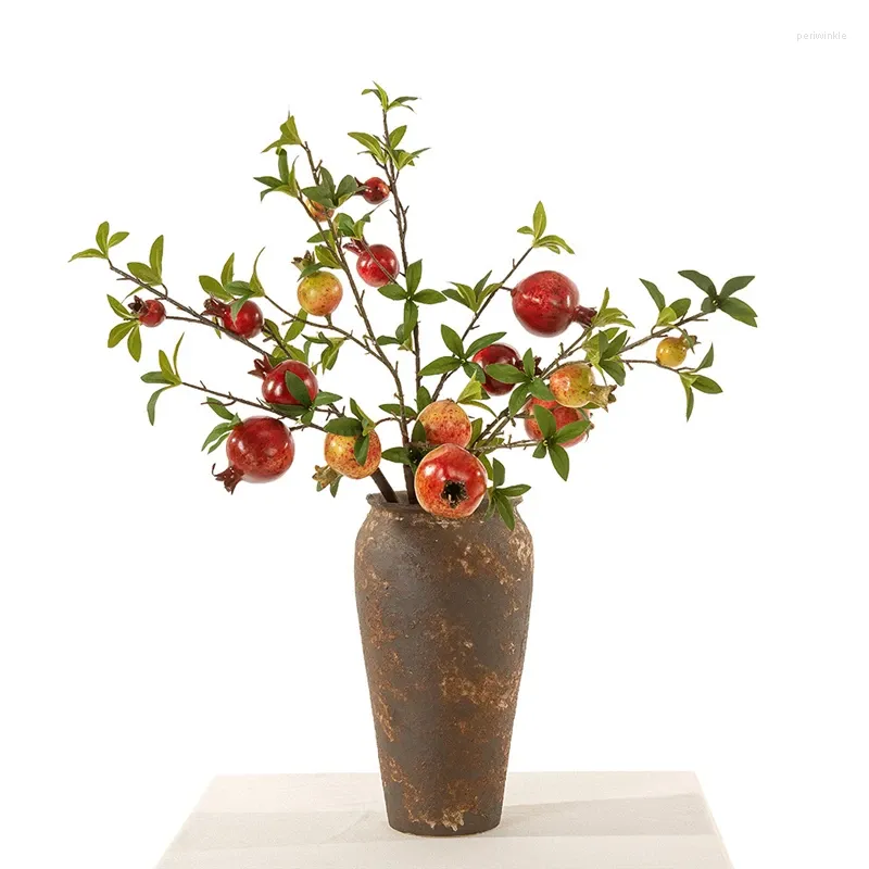 Decorative Flowers 4 Heads Simulation Pomegranate Fruit Branches Home Decoration Wedding Celebration Sword Orchid Artificial MW10889