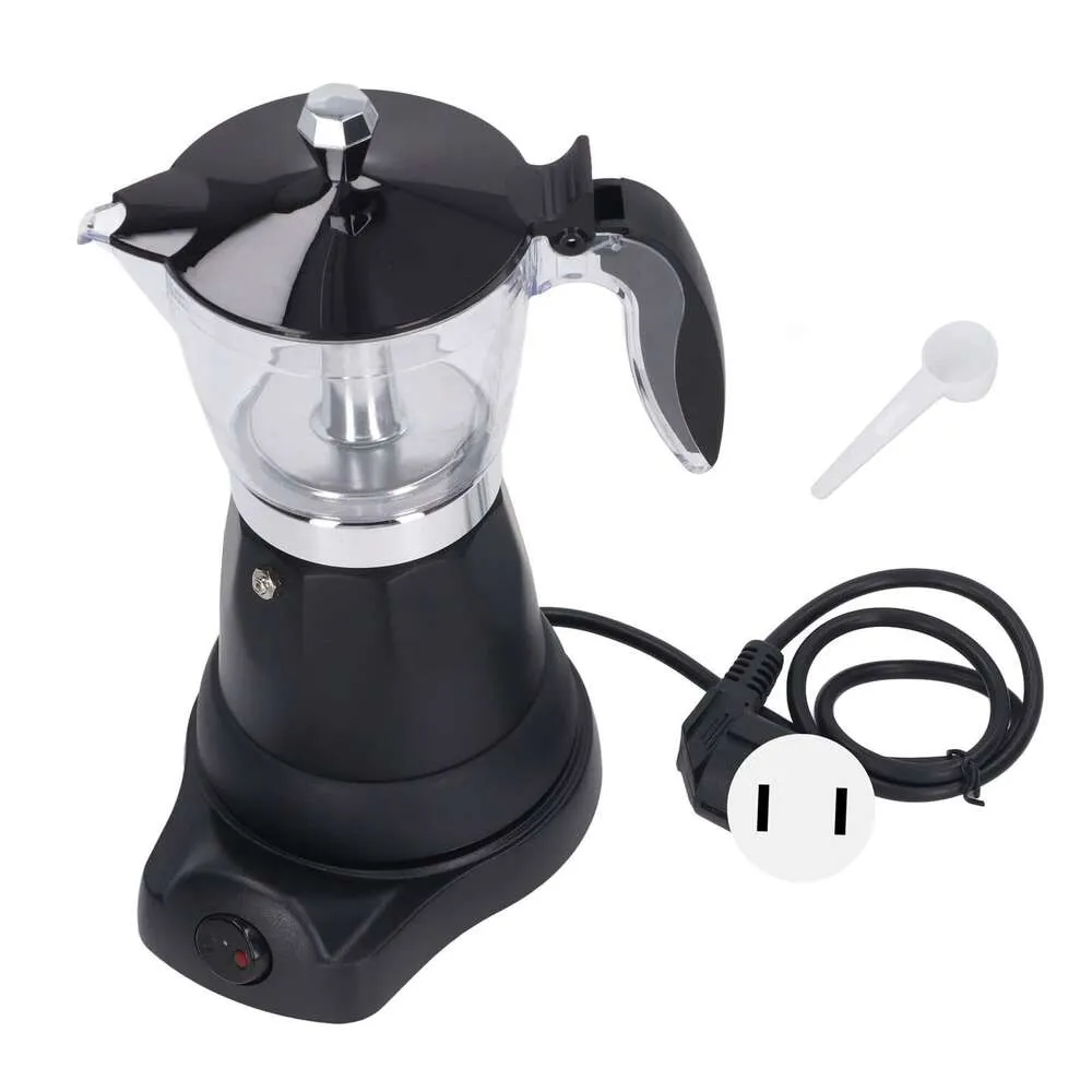 Tyenaza Electric Maker, 6 Cup Espresso Moka Pot med transparent topp, perfekt för att brygga kaffe hemma eller på kontoret (US Plug)