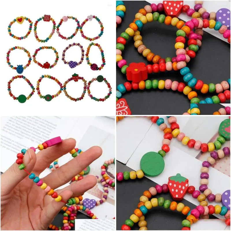 Charm Bracelets Simple Little Girls Kit 12 Pcs Colorf Wooden Stackable Stretch Jewelry Gifts For Women 066C Drop Delivery Dhmdz