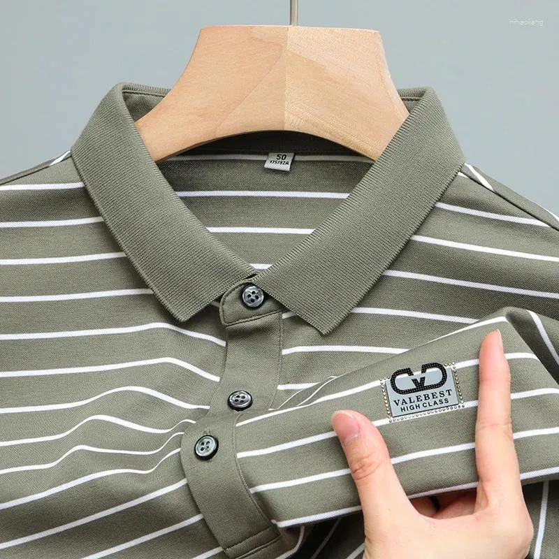Herrpolos lyxkvalitet Polo skjorta 2024 Summer British Lape Stripe Print Short Sleeved T-shirt Business Casureble