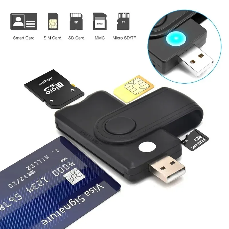 Mémoire de lecteur de carte à puce USB 2.0 pour la banque d'identification EMV Electronic Dnie DNI Citizen Sim Cloner Connecteur Adaptateur PC ordinateur