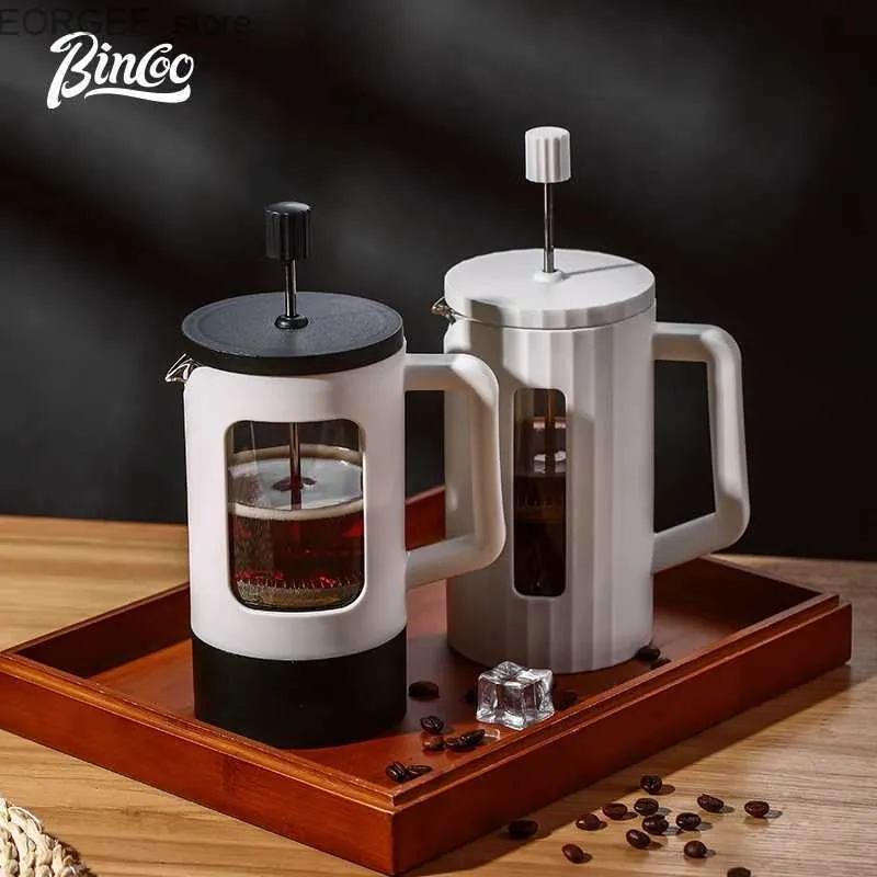 コーヒーメーカーBincoo French Coffee Press熱耐性ホウケイ酸ガラスコーヒーポットコーヒー醸造者コーヒーマシン600ml Y240403