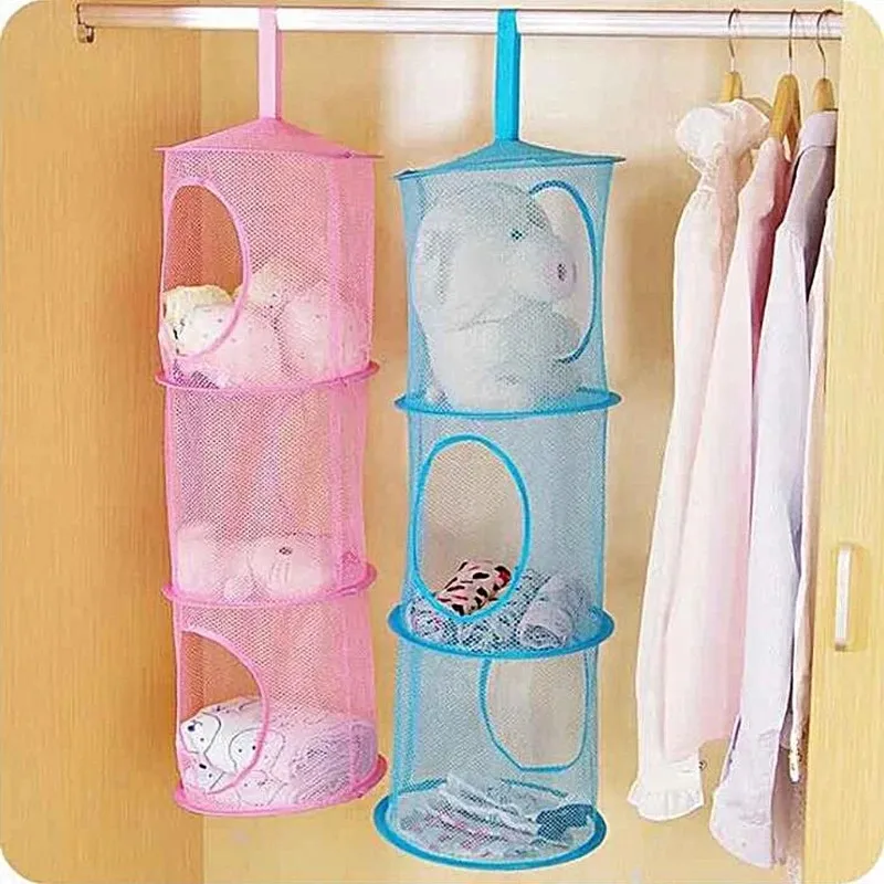 3 prateleira net infantil brinquedo saco de malha em casa pendurado no quarto de armazenamento armário de porta de parede