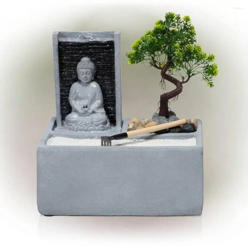 Garden Decorations 12 "Buddha Bonsai bordsskivor med LED -ljus - Naturlig lugnande design Väderbeständig 3L -kapacitet inomhus