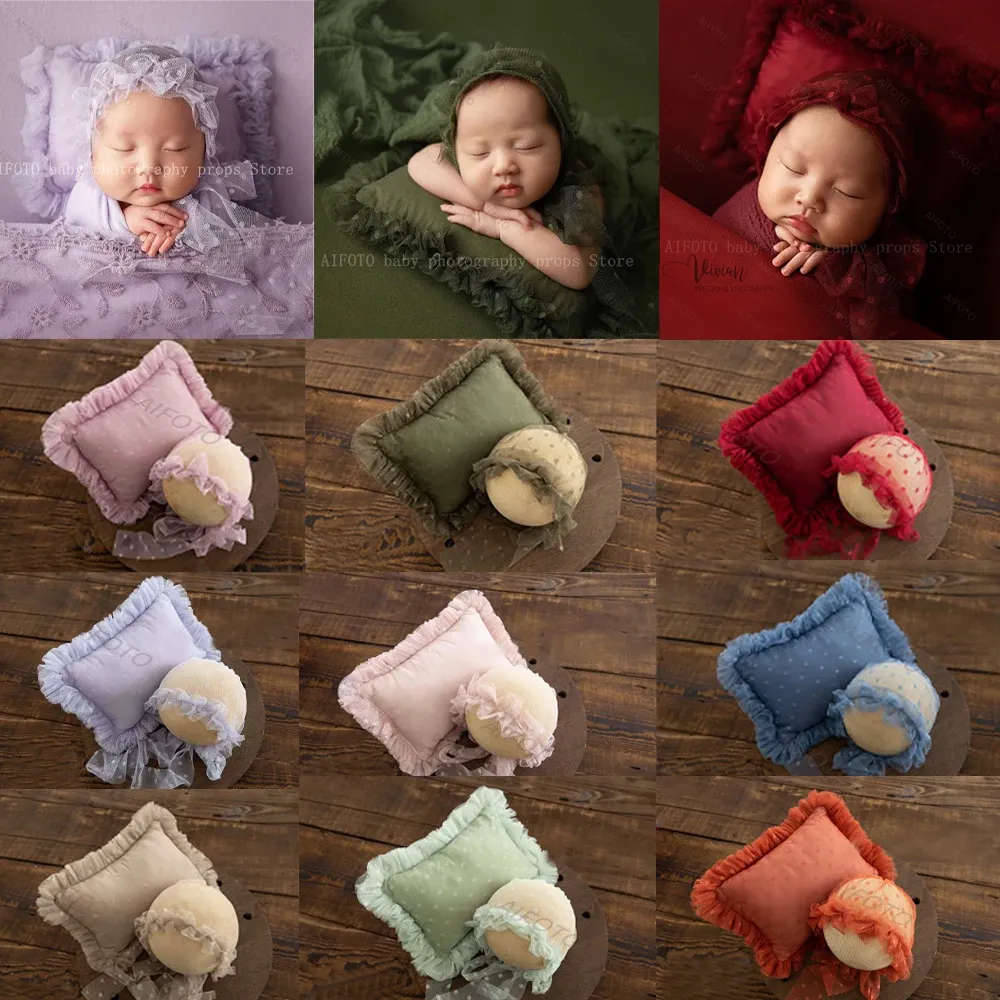 Photography Baby Girls Cap Newborn Photography Props Hat Christmas Lace Bonnet Pillow Babies Shooting Photo Accessories Fotografia Souvenirs