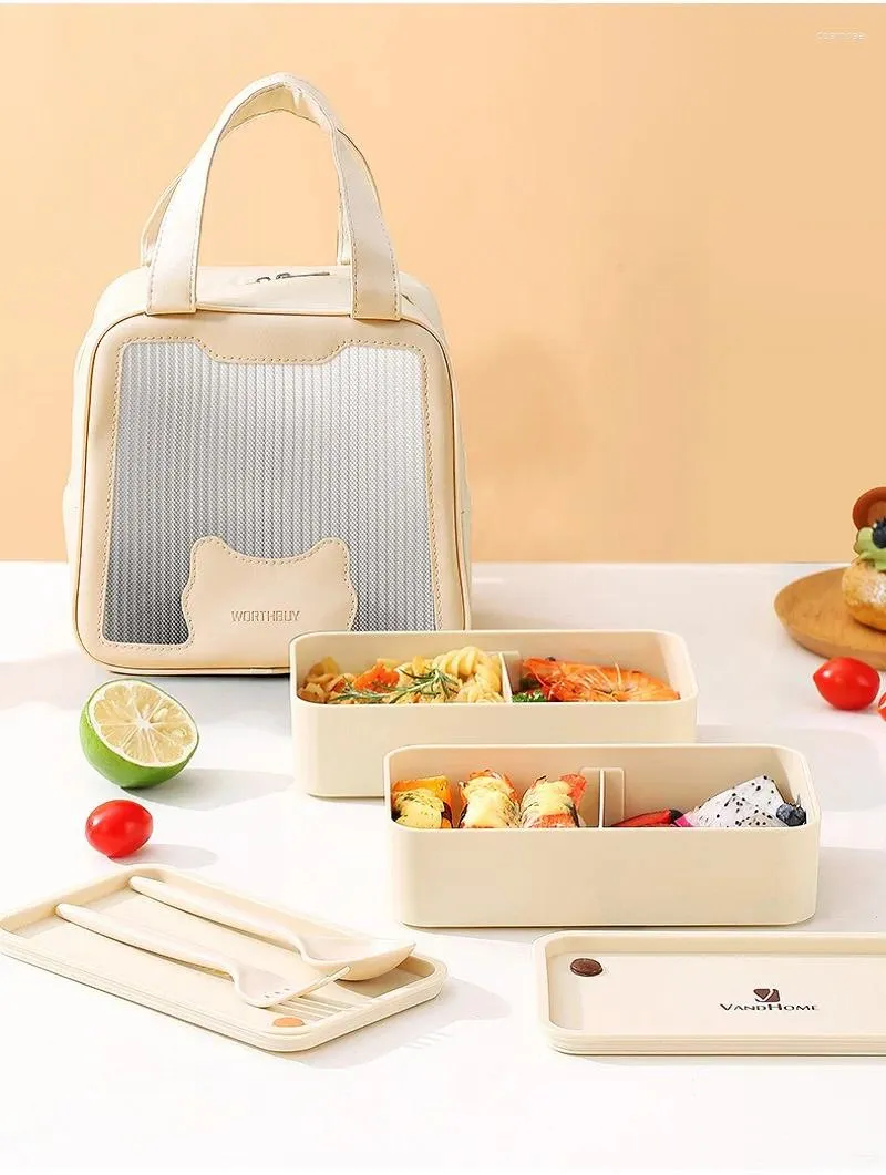 Boîte à lunch pour la vaisselle portable avec un sac à main isolé de table de table en plastique