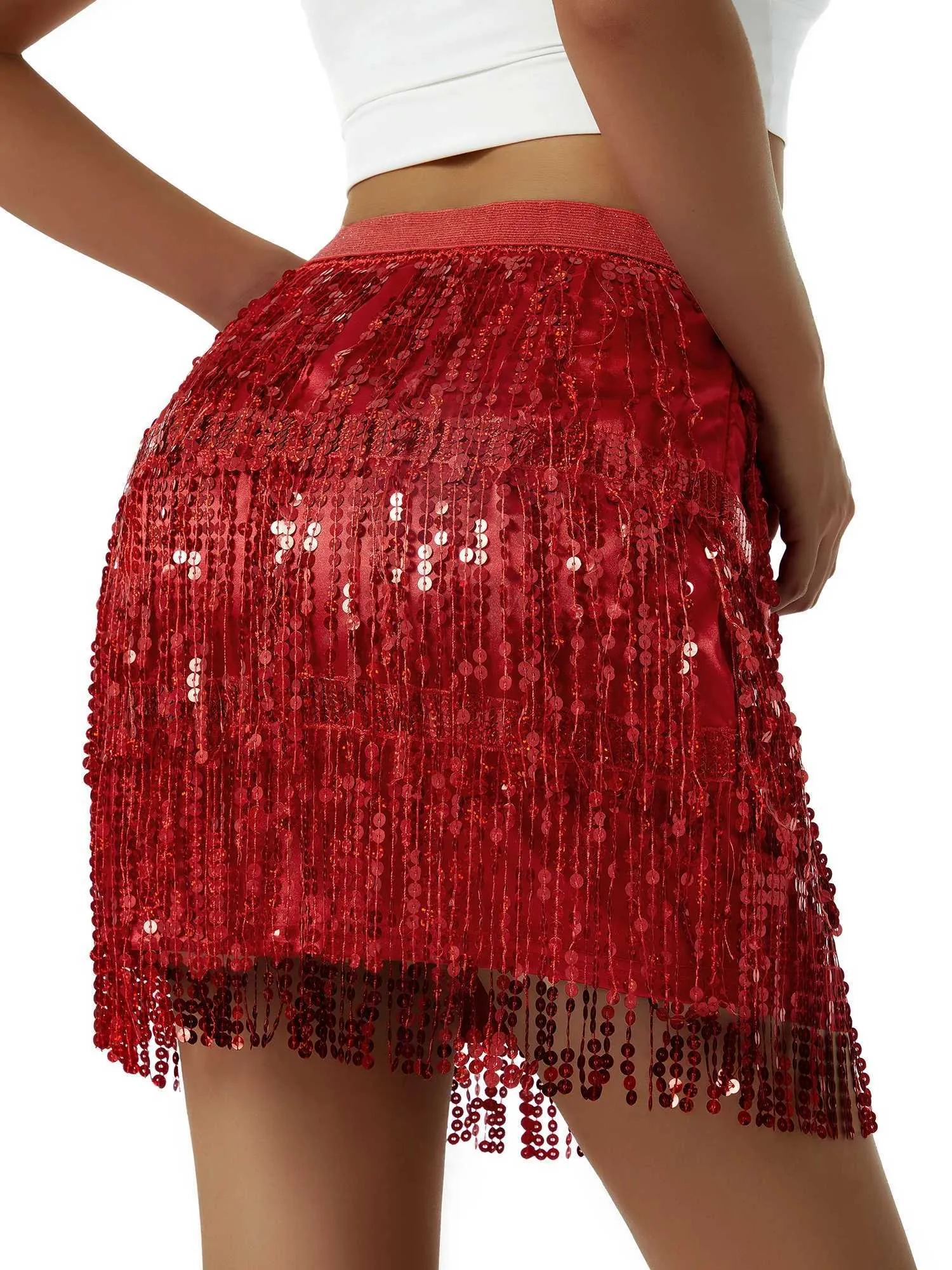 Rave Skirt Red Metallic Mini Skirt Sequin Fringe Mini Skirt Womens