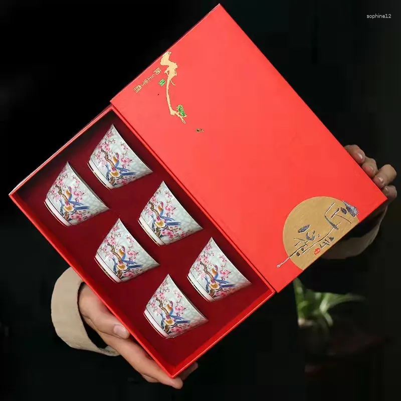 Teaware -sets 6 -stks/set email keramische theekop set gegrilde bloemkom meester hoed Chinese theekopje geschenkdoos