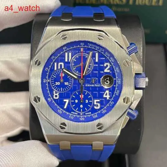 Pulso AP personalizado Relógio Royal Oak Offshore Series 26470ST Elite Blue Dial com Back Transparent para homens Tempo de moda de lazer