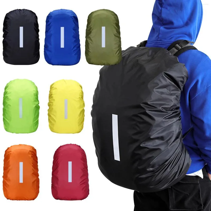 Storage Bags Reflective Waterproof Backpack Rain Cover Outdoor Sport Night Cycling Safety Light Raincover Case Bag Hiking 35 45L