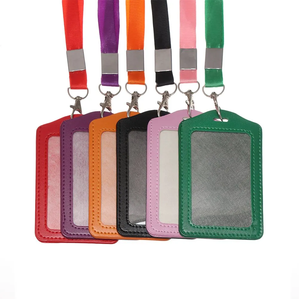 Leather ID Card Holder With Neck Strap Lanyards Card Holders For