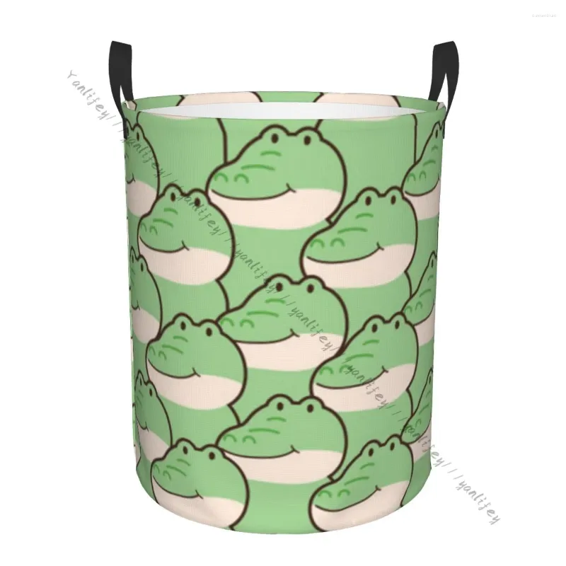 Laundry Bags Basket Round Dirty Clothes Storage Foldable Cute Smile Crocodile Face Hamper Organizer