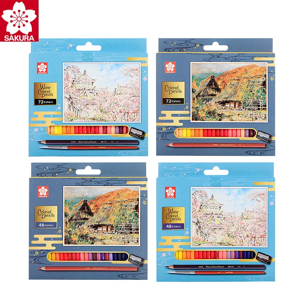 Pencils Japan SAKURA Oilbased Watersoluble Colored Pencil Paper Box Set 48/72 Color Handpainted Color Lead Graffiti Painting