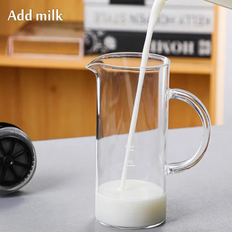 Manuell mjölk Frother Glass Milk Foamer Coffee Pot Glass Mesh French Press Coffee Maker Frother Jug Mixer Creamer Kitchen Tools