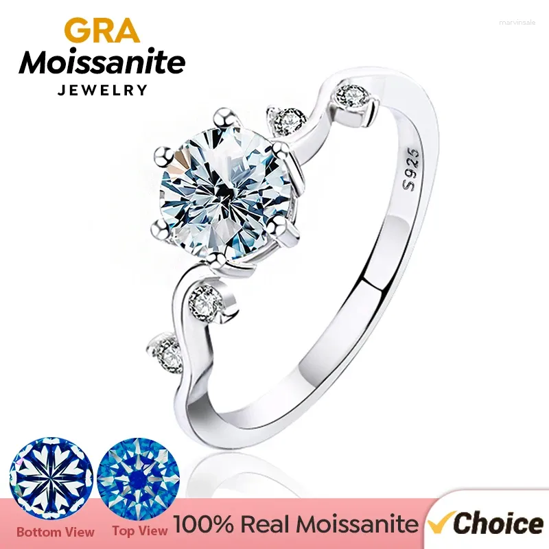 Cluster-Ringe GRA Original 1CT glänzender Moissanit-Diamant-Runde-Engagement für Frauen Echt 925 Sterling Silber Hochzeit Luxus Edlen Schmuck