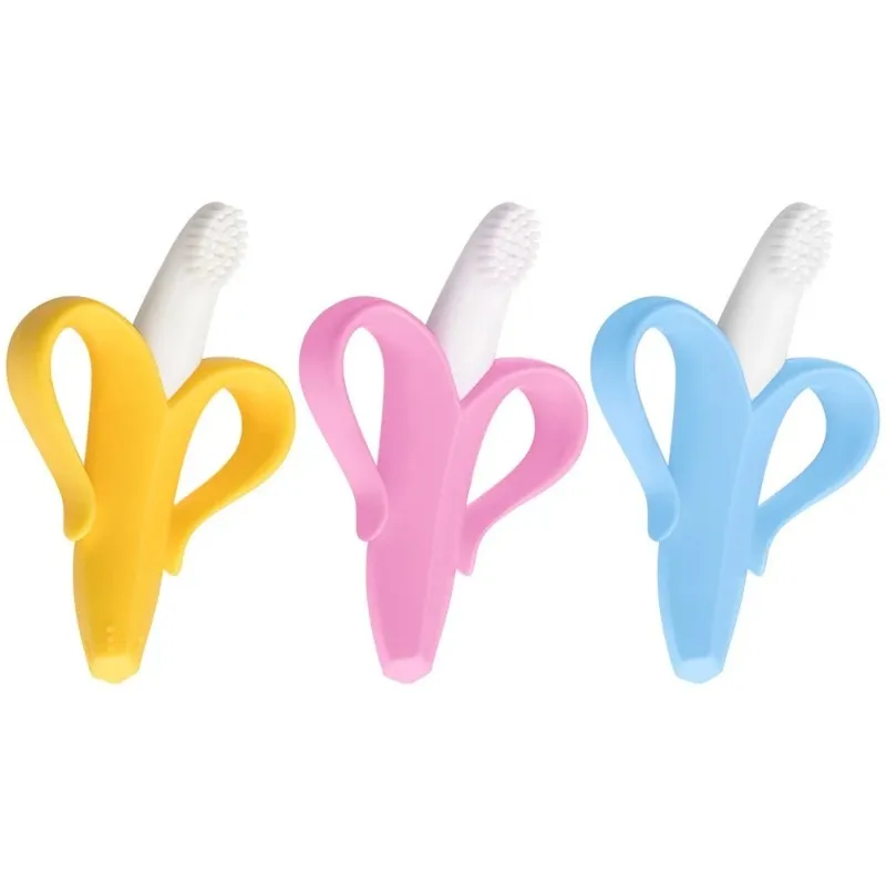 2024 Baby Safe BPA Free Teether Toys Toddle Banana Training Toothbrush Silicone Chew Dental Care Toothbrush Nursing Beads Baby Gift