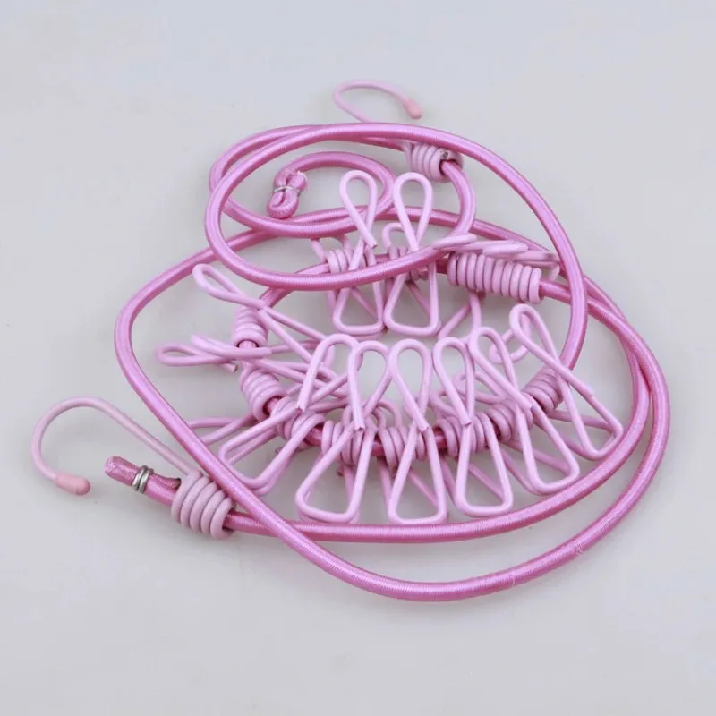 Creative Portable Clothesline Windproof Drying Rope with 12 Clips Laundry Clotheslocks 183cm Elastic Clothes Drying Rack