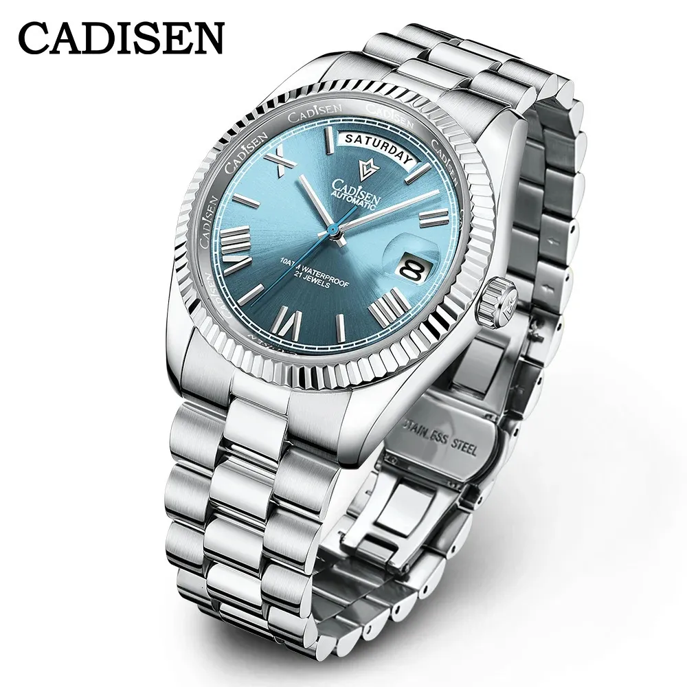 CADISEN ICEBLUEダイヤルサファイアガラス時計男性JAPAN MIYOTA8285 MOVT MEN'S WATTH MECHANICAL AUTOMATAC DIVER CLOCK 240327