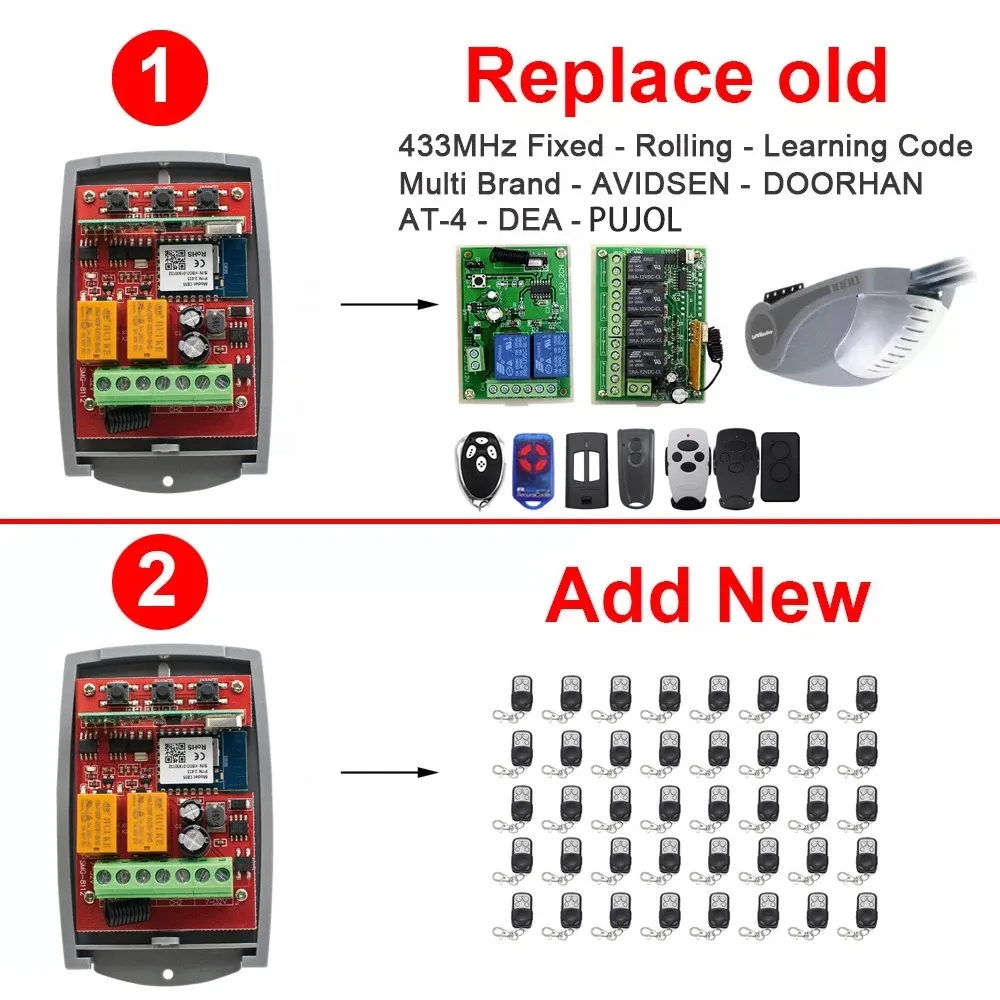 Universal Remote Control Garage Door Opener 433MHz Fixed & Rolling Code ...
