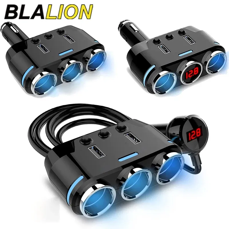 Blalion Car 12V Sigaretten Lichter Socket Socket Splitter Plug USB Charger Adapter LED Display Universal USB CAR Sigaar Attin Lighter Charger