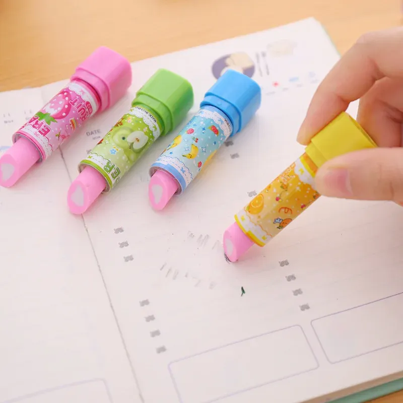 ERASER CREATIVE LIPSTICK CAT FRUIT ERASER KAWAII Skriver Ritning Rummi blyertspenna Eraser Stationery Barn gåvor Skola suppies