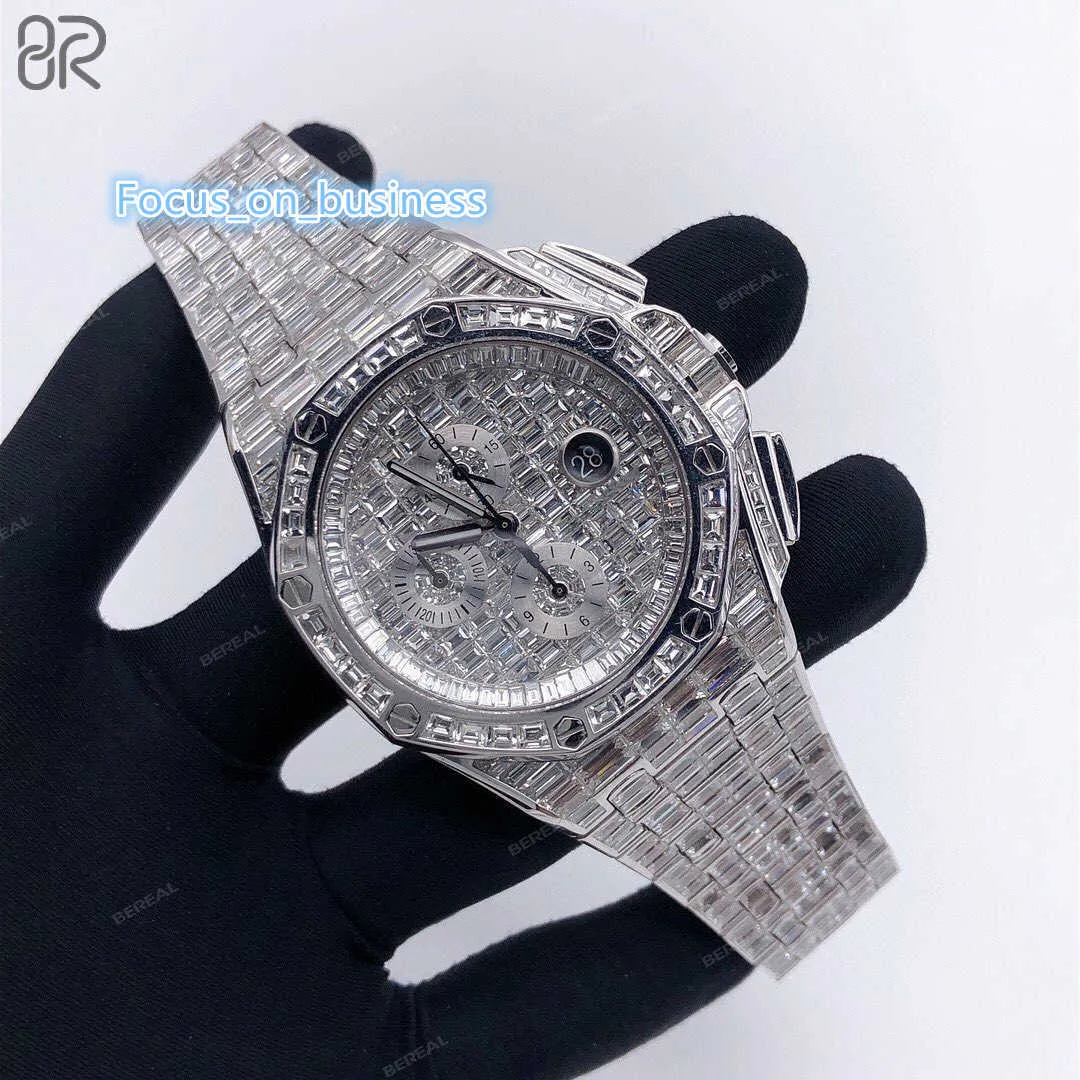 Custom VVS Moissanite Mechanical Watch Pass Diamond Tester Baguette 925 Silver Gold Plated Iced Out Luxury Fine Jewelry