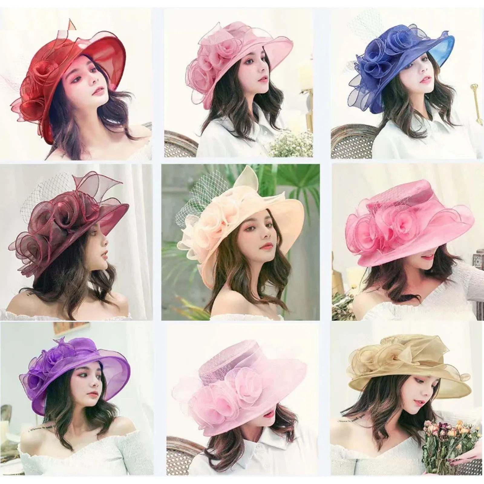 Organza Sunhats For Women Wide Brim Mesh Flower Hat... From 