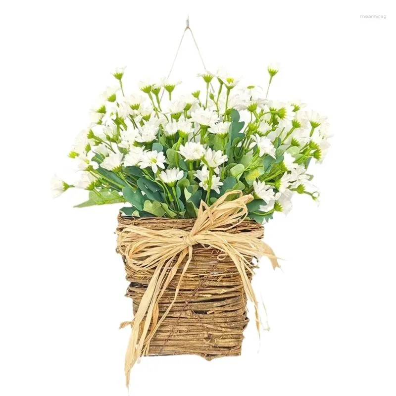 Decorative Flowers Elegant Wall Hanging Wreath Fake Basket Versatile Decoration