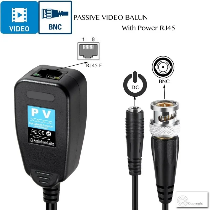 ANPWOO 1CH passivo Balun RJ45 Transceptor de vídeo para HDCVI HDTVI AHD Câmera de alta definição analógica - CCTV Balun Transceptor com fonte de alimentação