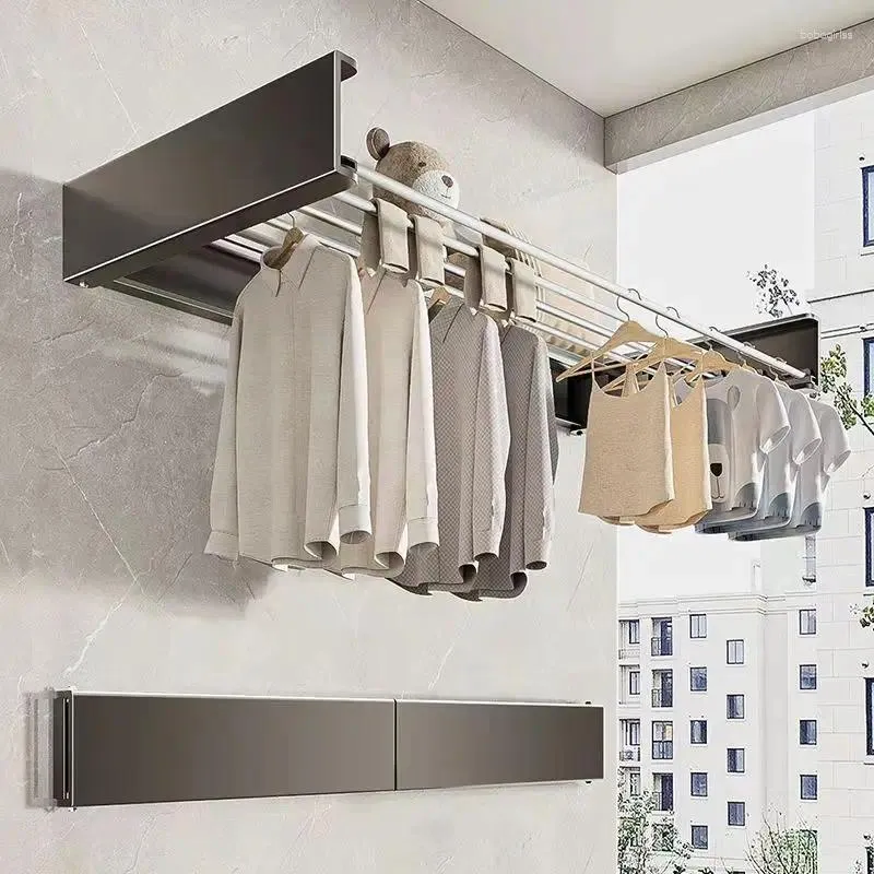 Prends Invisible Rétage rétractable Rack de séchage de vêtements pliants Hangle de salle de bain serviette de salle de bain montée pour balcon intérieur