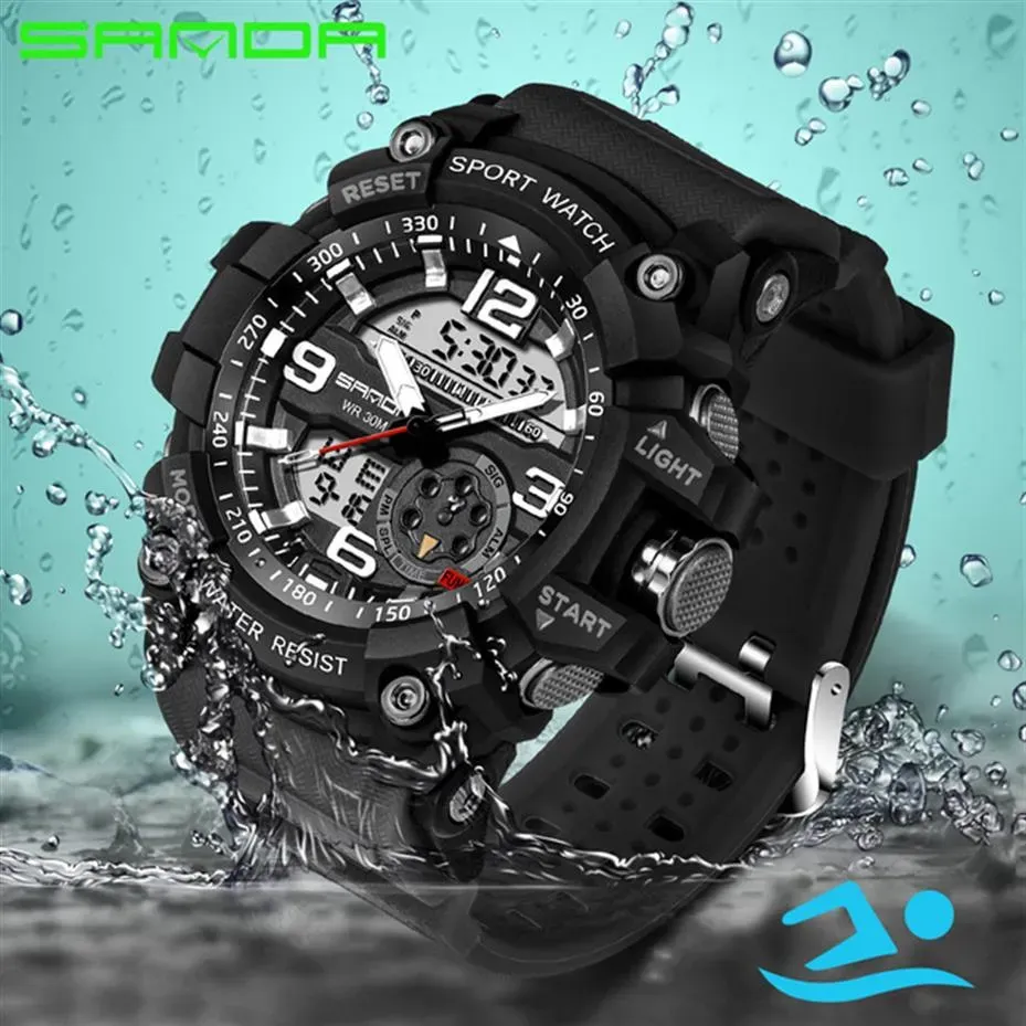 SANDA Digital Watch Men Military Army Sport Watch Water Resistant Date Calendar LED ElectronicsWatches relogio masculino283S233j