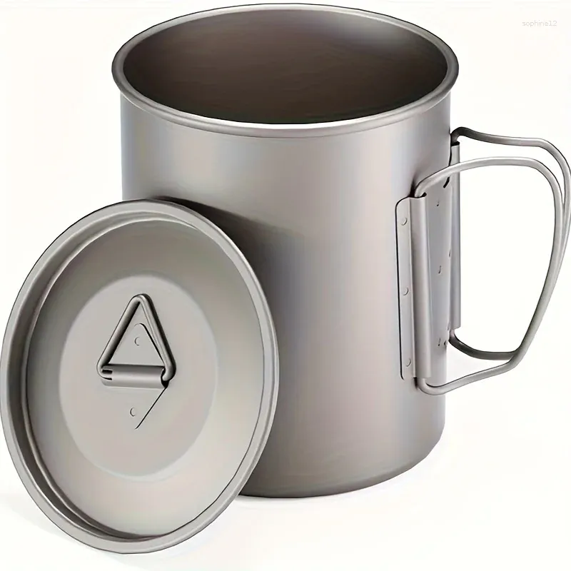 Tasses tasses de camping en titane extérieur avec manche pliable à café de couvercle