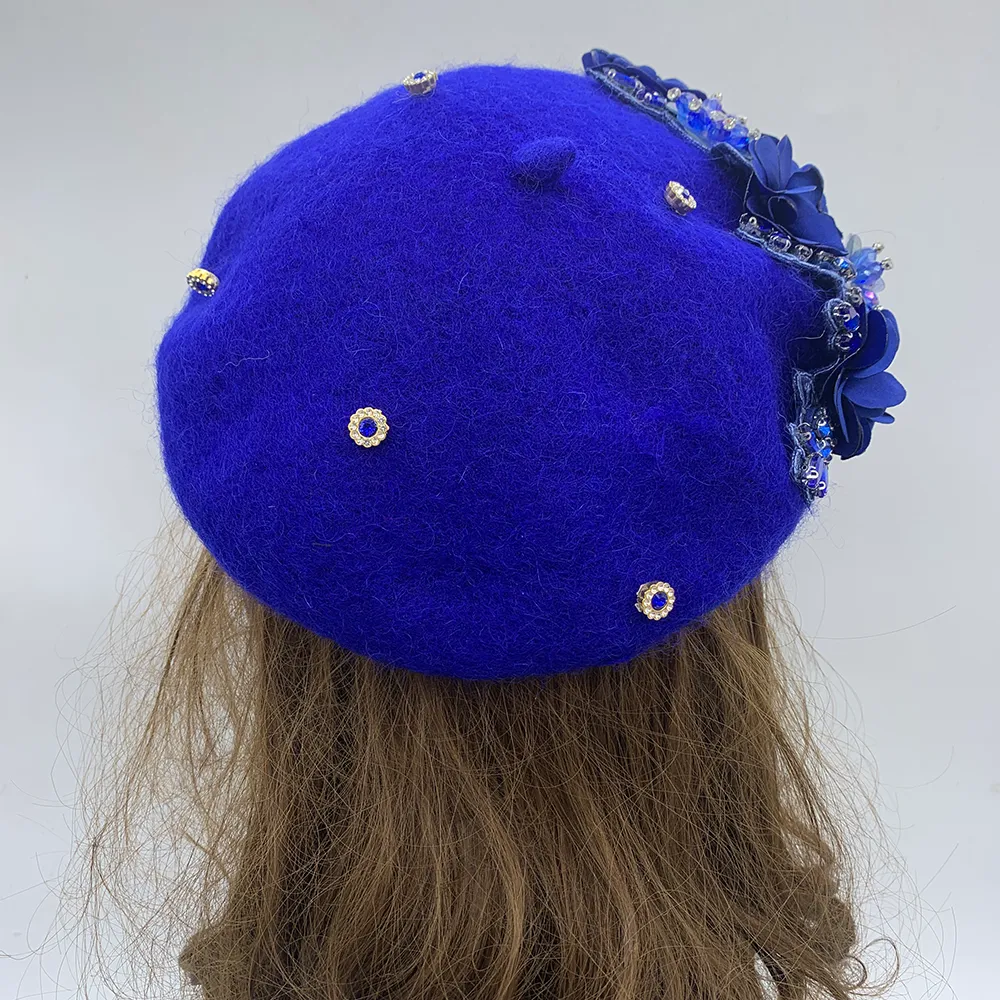 Luxury Womens Winter Beret Hat Rhinestone Floral... From  display picture 2