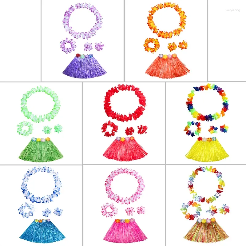 Flores decorativas 1 Conjunto de crianças/meninas havaianas luau grama hula havaian terno saia de flores para festas festivais de bolas e