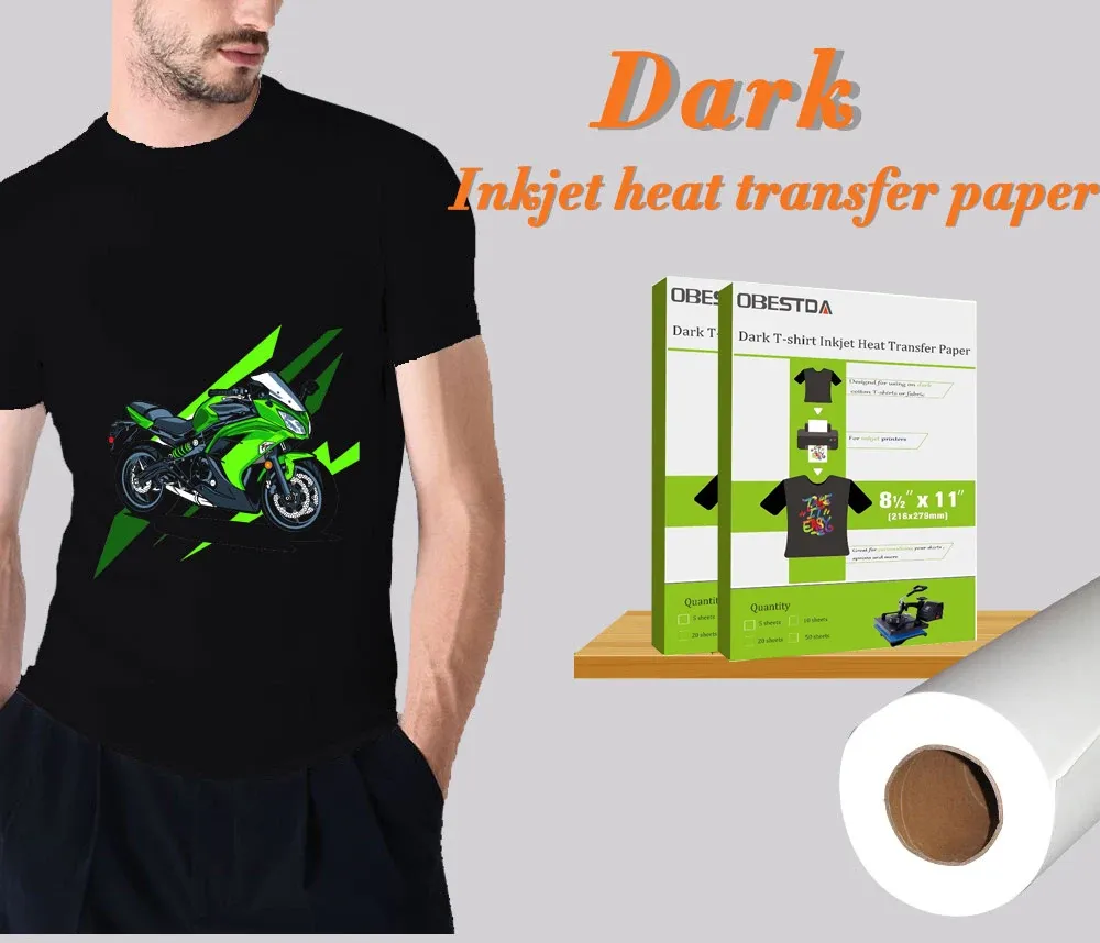 Papier A4 Dark Light Tshirt Paper de transfert de chaleur pour tissu de coton Utiliser l'imprimante à jet d'encre, fer sur papier transfert pour les vêtements