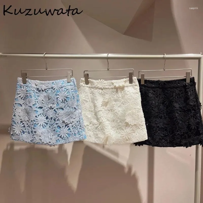 Jupes kuzuwata a-line haute taille en dentelle douce faldas slim fit creux de jupe de fleur tridimensionnelle japon moda falda