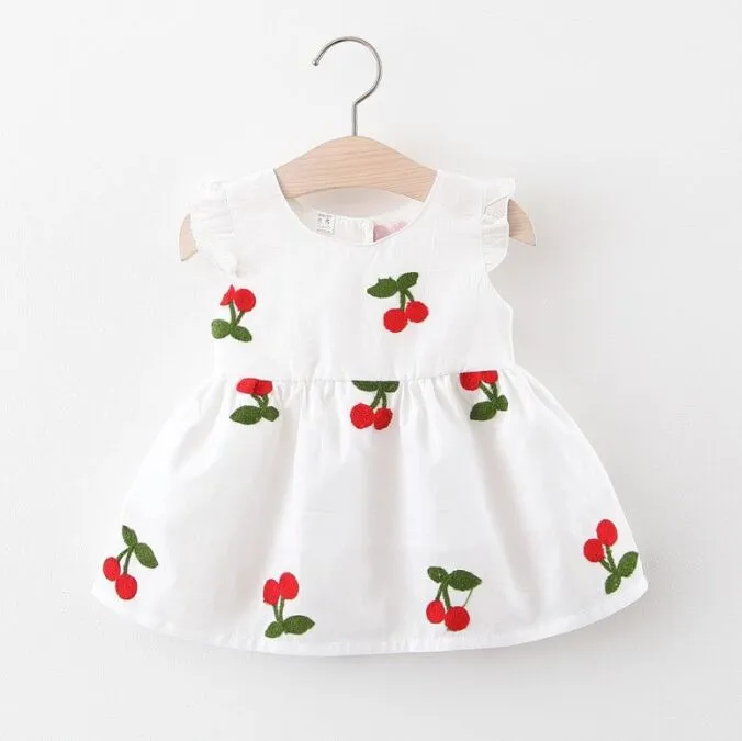 2024 summer girl dresses Baby girls sleeveless dress casual strawberry embroidered cotton skirt