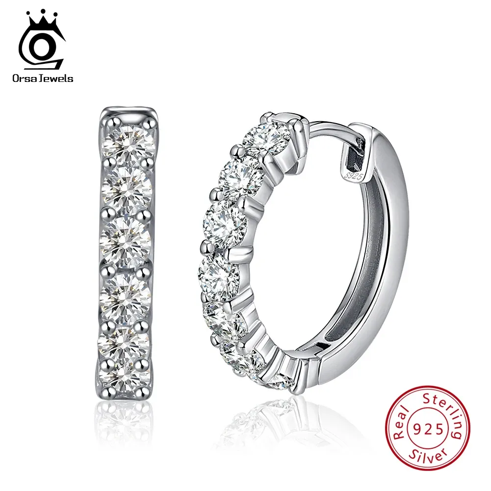 Earrings ORSA JEWELS Real 925 Sterling Silver Women Hoop Earrings Prong Setting AAA Cubic Zircon Small Earring Trendy Jewelry SE82