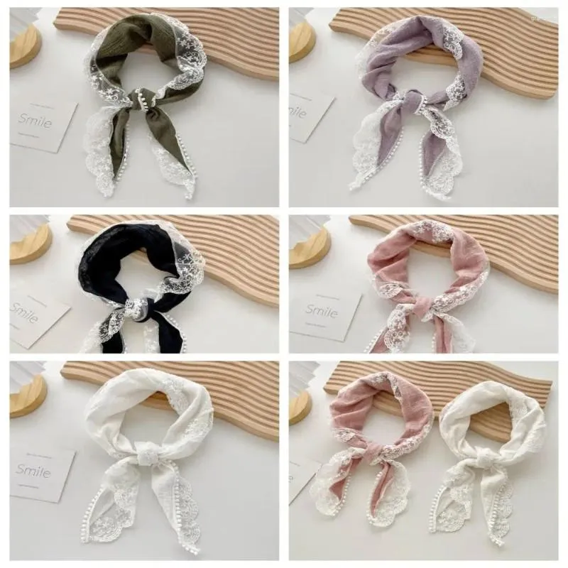 Scarves Solid Lace Hair Scarf Accessories Soft Wrap Headband Triangle Band Cotton Linen Sweet Neckerchief Women