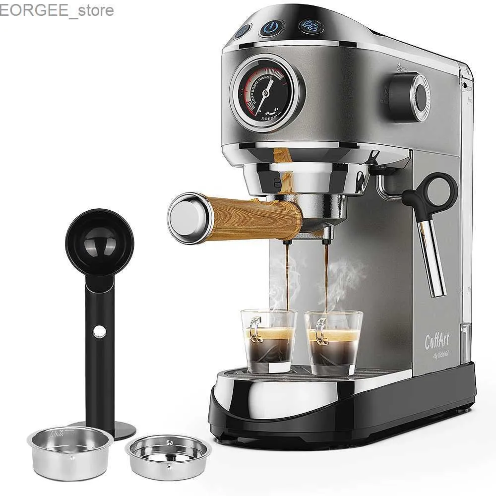 Kaffebryggare 20 bar halvautomatisk pulverkaffemaskin med mjölkskumpinne för espresso cappuccino mocha och latte y240403prbv