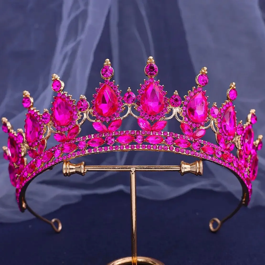 DIEZI Princess Red Crystal Tiara Crown Elegant Bridal Hair  display picture 2