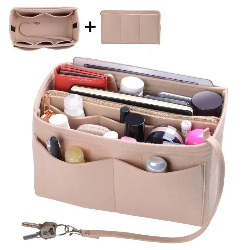 Femmes Make Up Organizer Felt Insert Sac pour le sac à main Travel Inner Purse Portable Cosmetic Sacs s'adapter à divers sacs de marque 240327