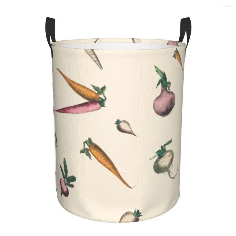 Laundry Bags Folding Basket Vegetable Root Tuber Crops Art Round Storage Bin Large Hamper Collapsible Clothes Toy Bucket Organizer