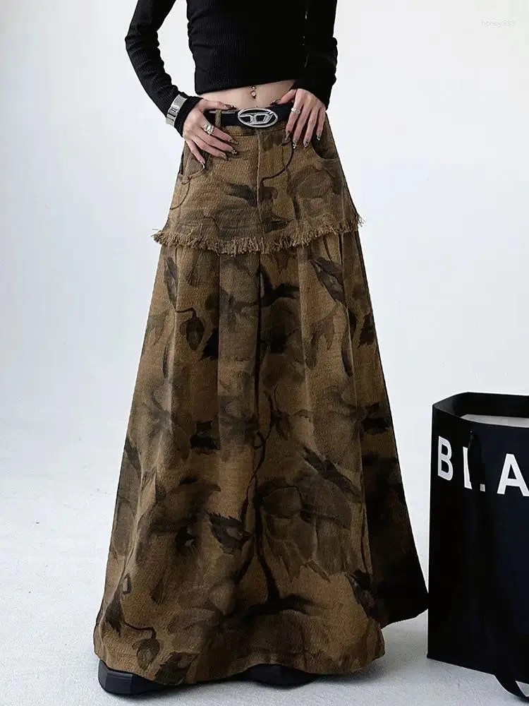 Skirts Personalized Interesting Print Design Casual Long Skirt For Women 2024 Style Street Hip-hop Versatile And Simple Vintage Y2k