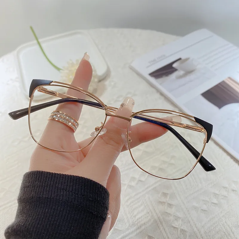 새로운 금속 여성 광학 안경 레트로 안경 프레임 울트라 라이트 안경 블루 필름 평평한 안경 이용 가능한 안경