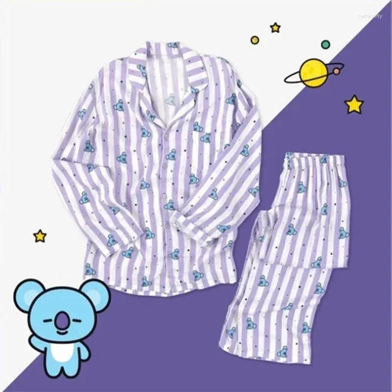 Cartoon a strisce per sonno femminile simpatico per pigiami set di camicie per le camicie da casa kawaii abito da casa abitudine femminile estate coreane abiti coreani