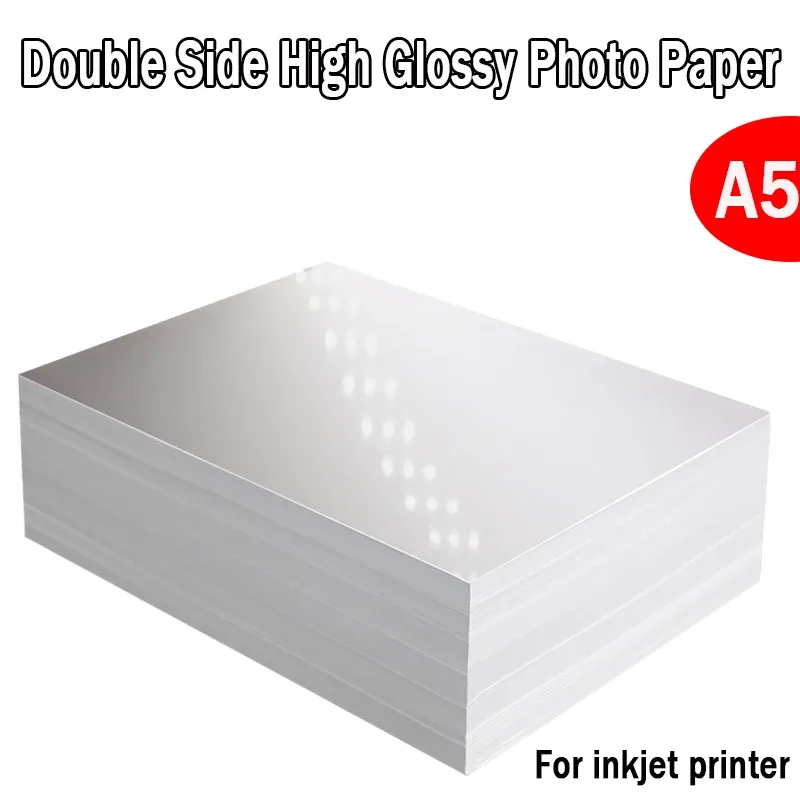 Papier A5 Double côté revêtement en revêtement haut sur papier photo brillant pour le menu d'imprimante à jet de l'encre Carte de visite 120G 140G 160G 200G 240G 260G 300G