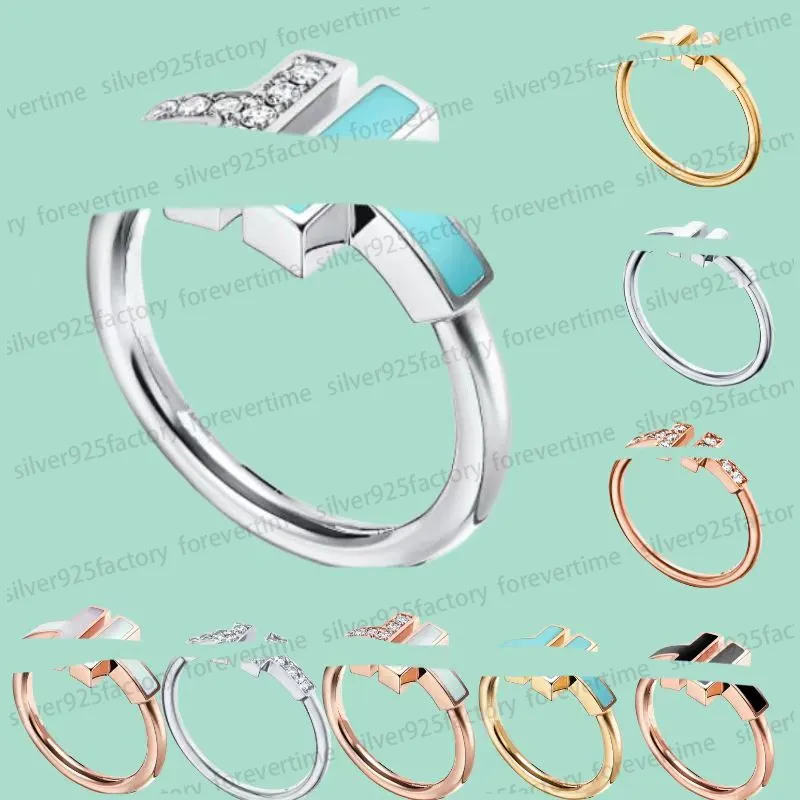 Anneaux de mariage de créateurs pour femmes bijoux de luxe Double lettre T Fashion Classic Jewelry CZ 925 Silver Rose Gold Engagement Gift With Original Bags Wholesale