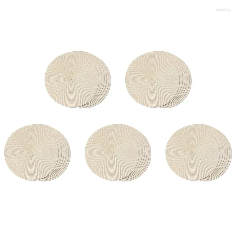 Tafelmatten Ronde gevlochten Placemats Set van 30 voor eettafels geweven wasbaar niet-slip Place 15 inch (beige)